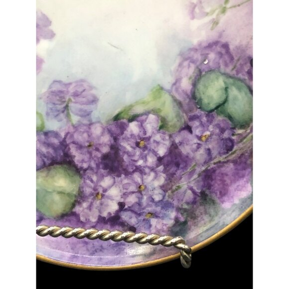 Antique Rosenthal Selb Bavaria Hand Painted Porcelain Dish W/ Handles Purple Lil - Picture 3 of 14